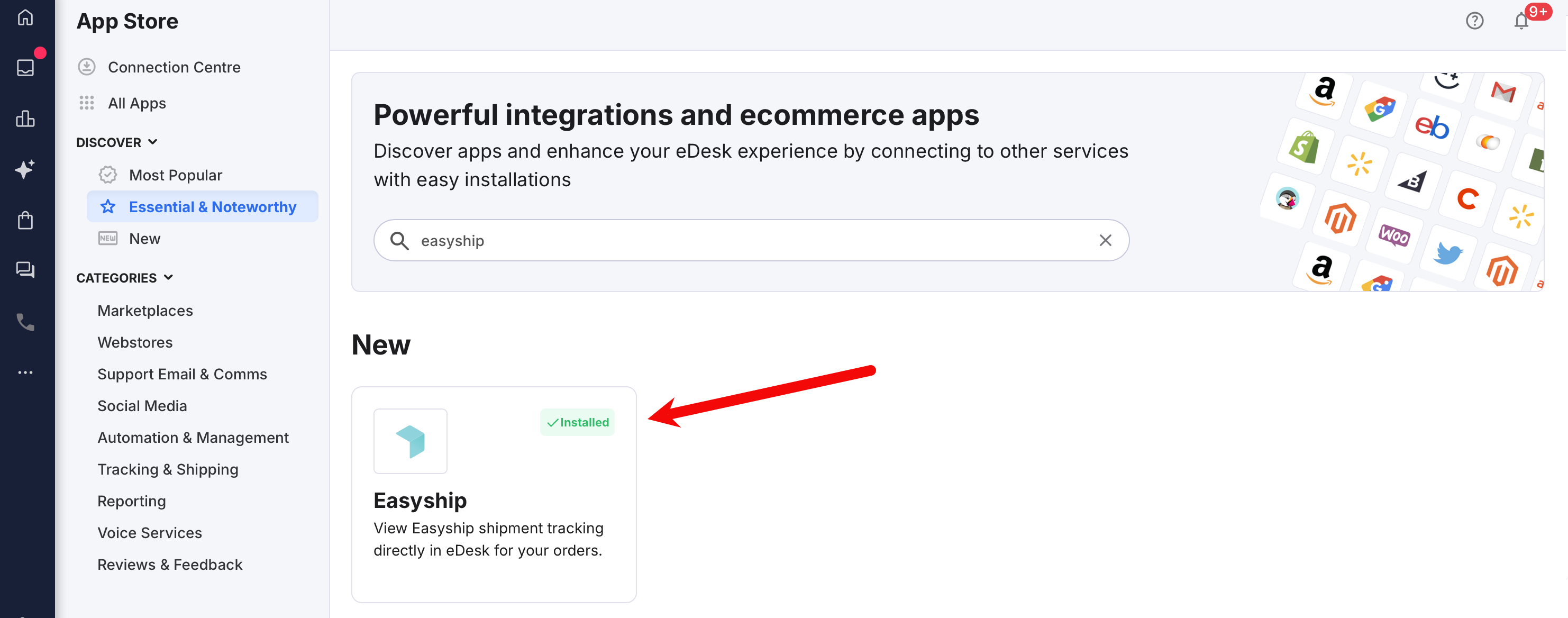 Easyship tile in the eDesk App Store.